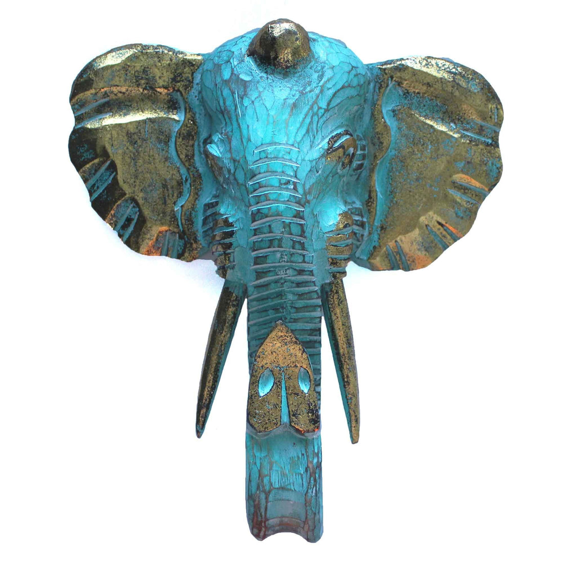Escultura artesanal de cabeza de elefante en madera de albasia