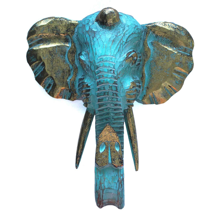 Escultura artesanal de cabeza de elefante en madera de albasia