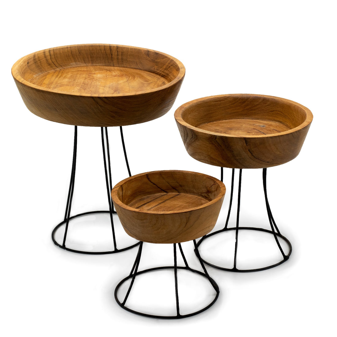 Cuencos de madera con base elevada