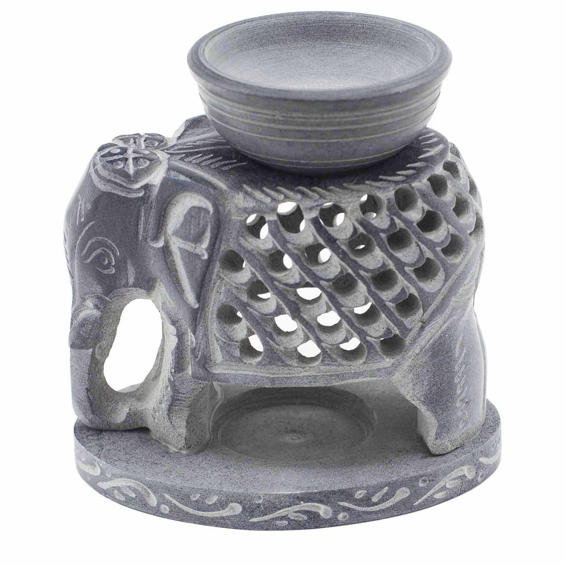 Quemador de aceite aromático en esteatita con diseño de elefante