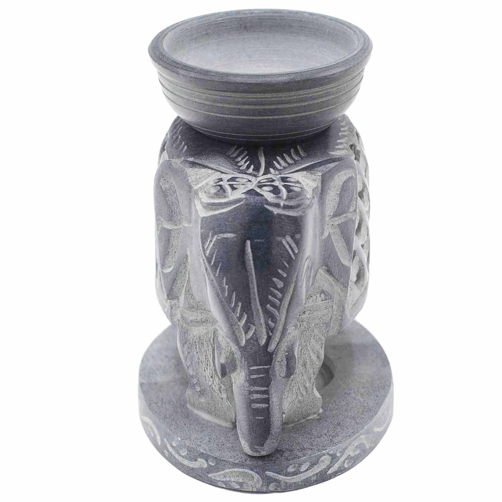 Quemador de aceite aromático en esteatita con diseño de elefante