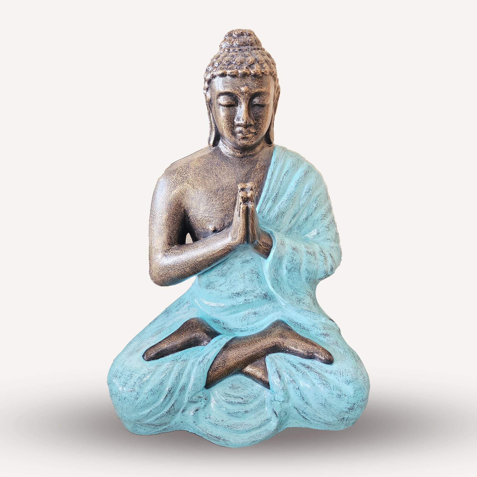 Estatua de Buda Orante Med Grande Turquesa y Oro - 1.2m de Altura