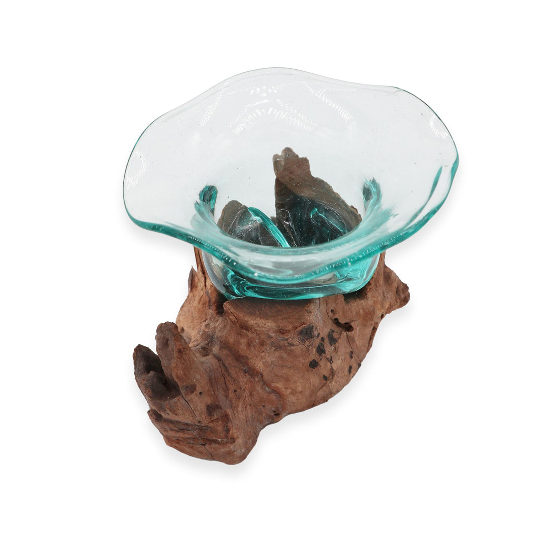 Cuenco de cristal fundido en madera
