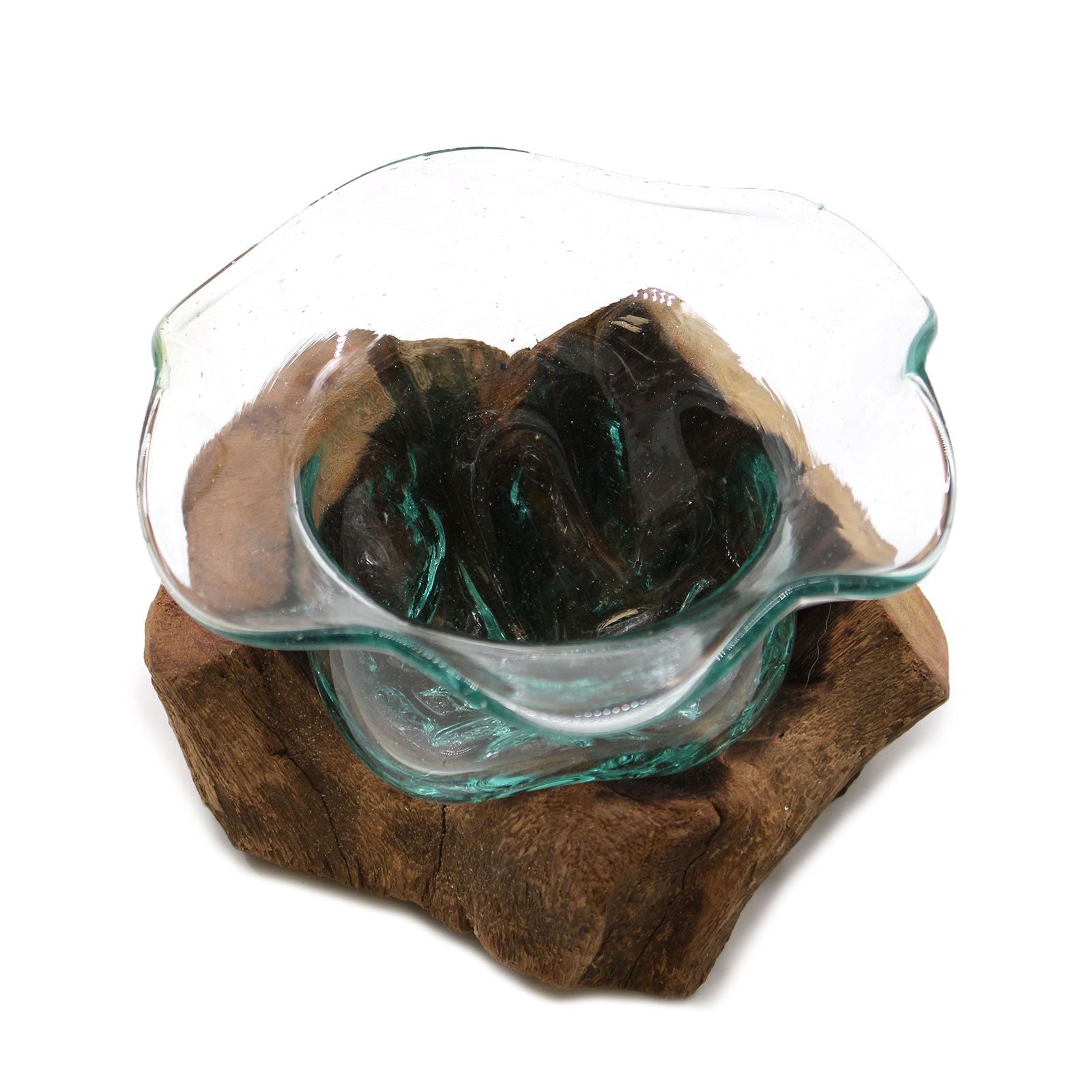 Cuenco de cristal fundido en madera