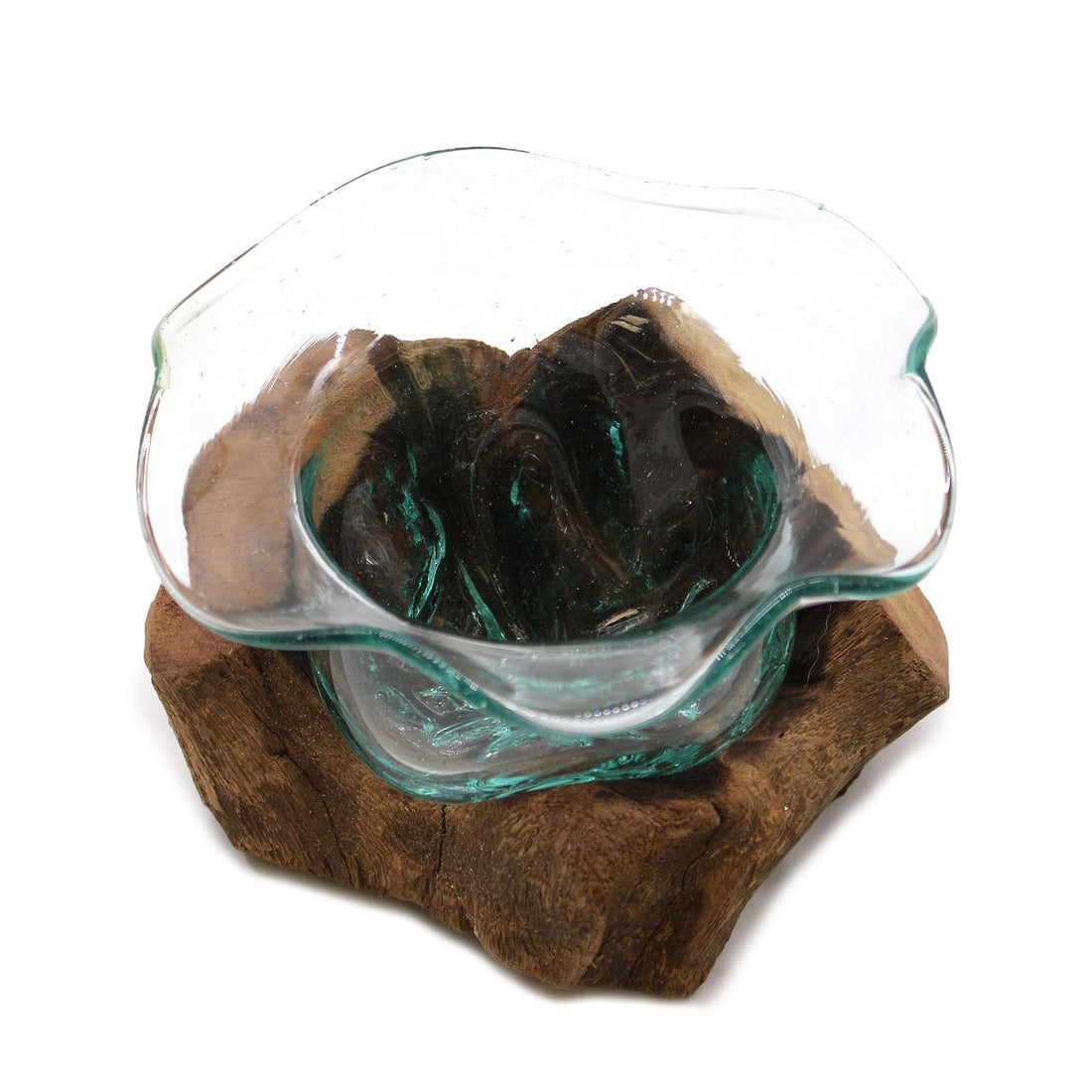 Cuenco de cristal fundido en madera