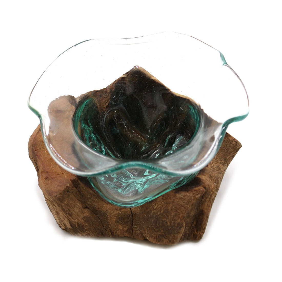 Cuenco de cristal fundido en madera